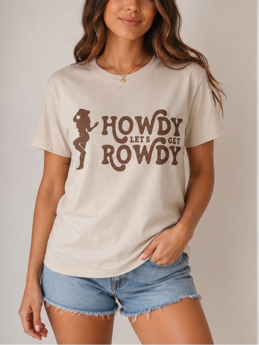 Howdy Let’s Get Rowdy Western Graphic Tee | Custom HTV | Gildan 5000 | Sand